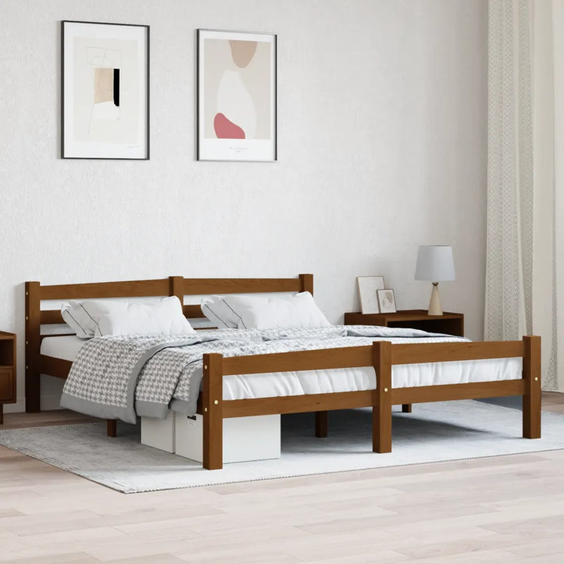 Beeman Solid Wood Bed, European Kingsize (160 x 200cm), Honey Brown