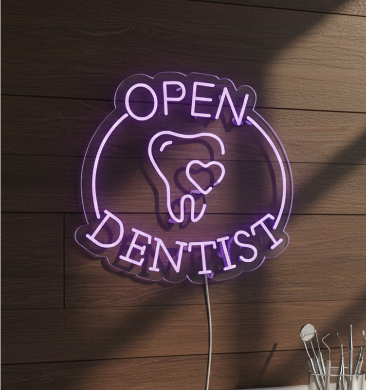  | Enseigne néon Open Dentist | Fabriqué avec un tube néon flexible durable qui émet une lumière brillante et uniforme pendant plus de 50 000 heures sans gradation ni scintillement | 23 x 24 | Mauve clair