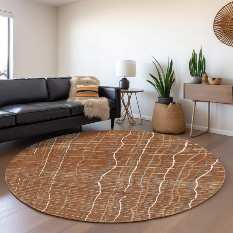 Tapis de qualité supérieure à rayures lavables à la machine AMF998, Rond 8 pi