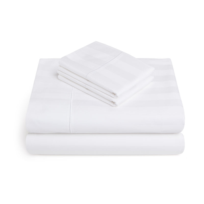 100% Cotton Striped Sheet Set, Full Sheet Set with 2 Pillowcases, White