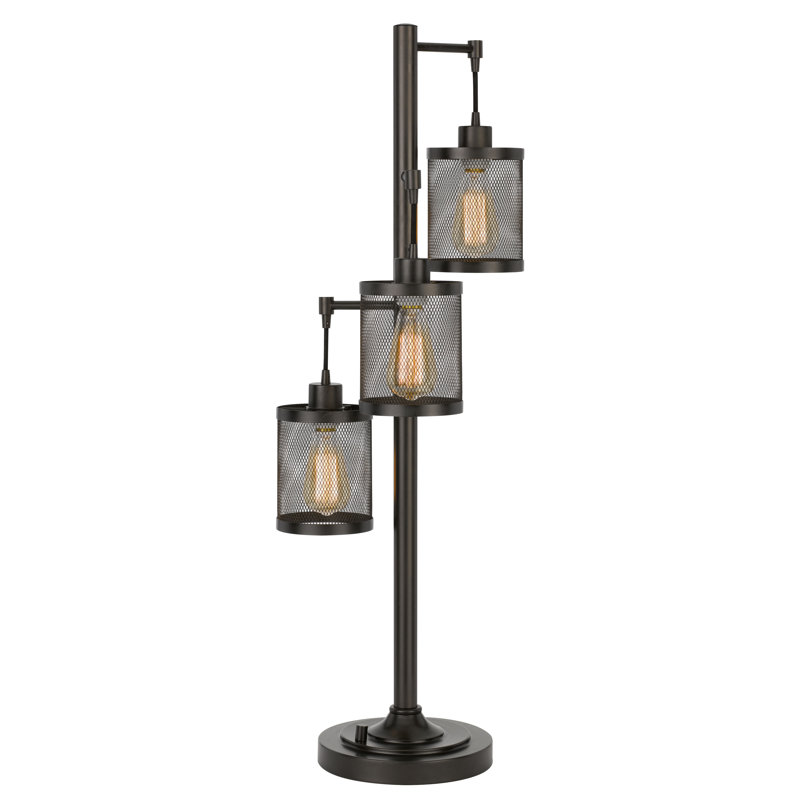 Lampe de table Pacific en métal, 95 cm de hauteur, avec abat-jour en maille, 3 lumières, finition bronze foncé, interrupteur rotatif à 3 positions, culot E26, 3 ampoules de 60 W