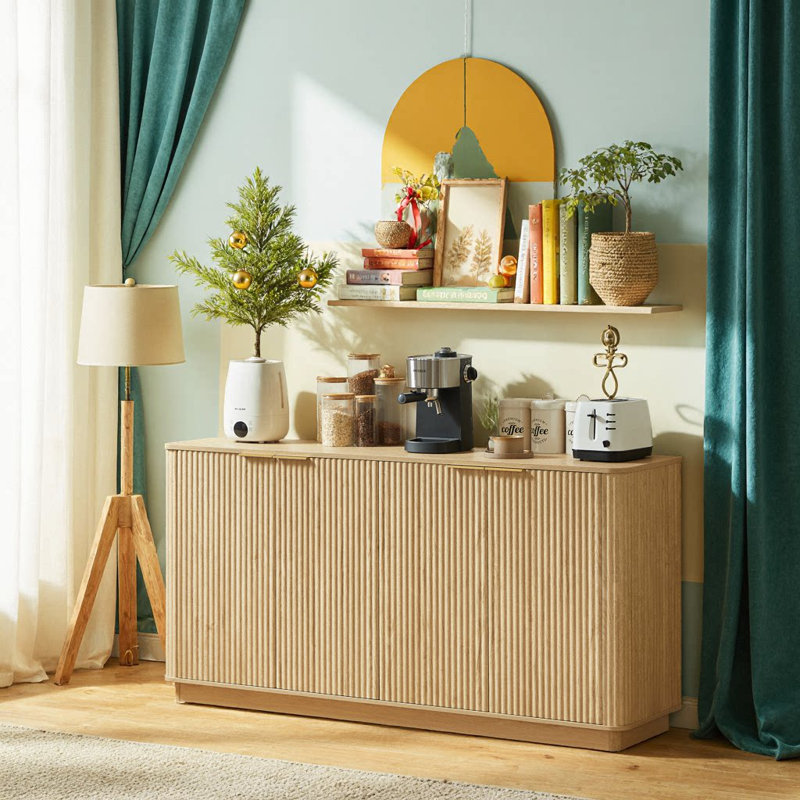 Armoire de rangement 63 po à rayures verticales 63 pouces, Oak