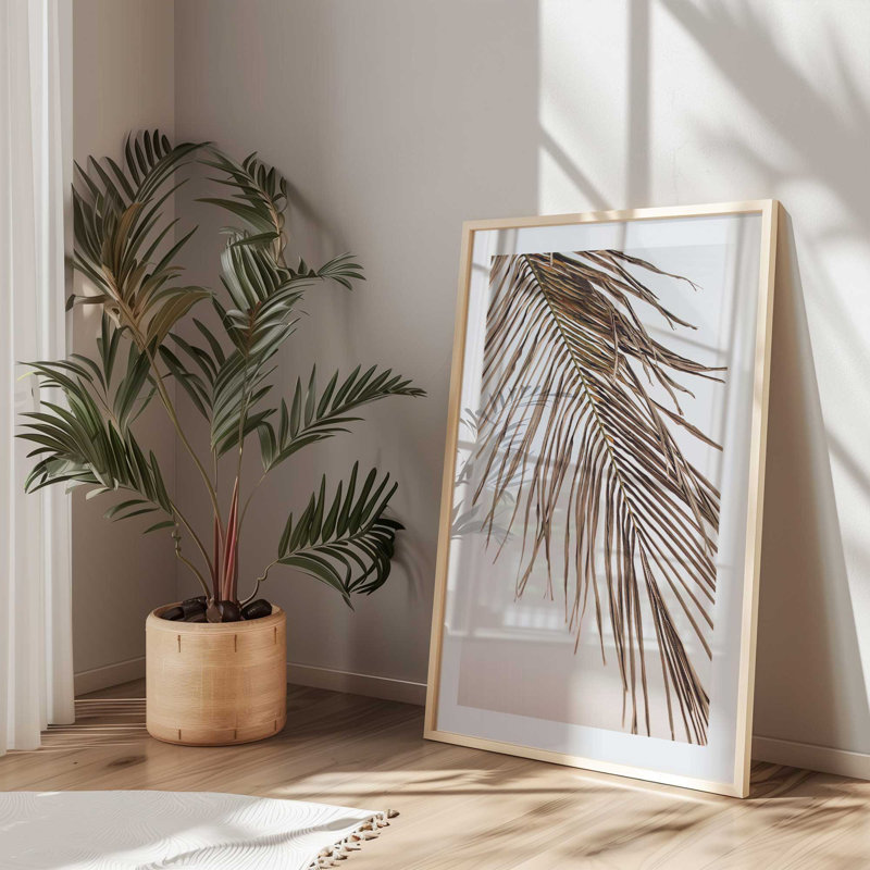 Imprimé sérénité à feuilles de palmier, Cadre en chrome poli, H 17,25 po x l 13,25 po x P 1,25 po