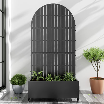 Arch Metal Planter Box with Trellis with Wheels