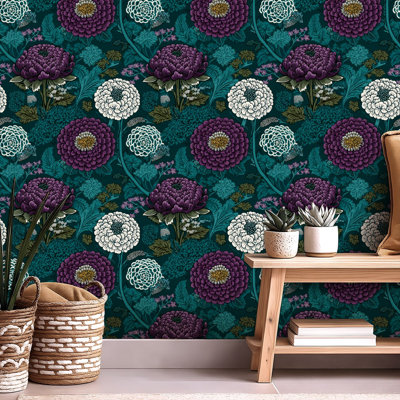 Papier auto-adhésif à peler et coller de luxe à motif floral botanique rétro moderne auto-adhésif et amovible 24 po x 118 po (60 x 300 cm)