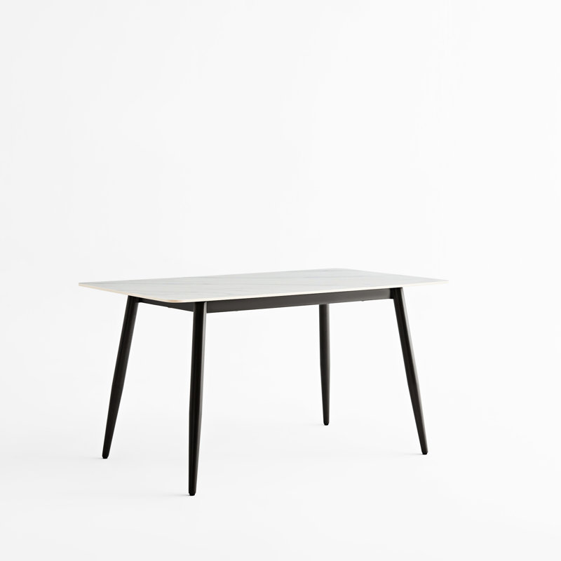 Large Rectangular 1.4M Dining Table, Metal Support, White Ceramic Surface, Heat And Scratch , Rounded Edge, Stylish Legs, Minimalist Design, Fast Setup Modern Base, Tabletop, Resistance, Black Gold