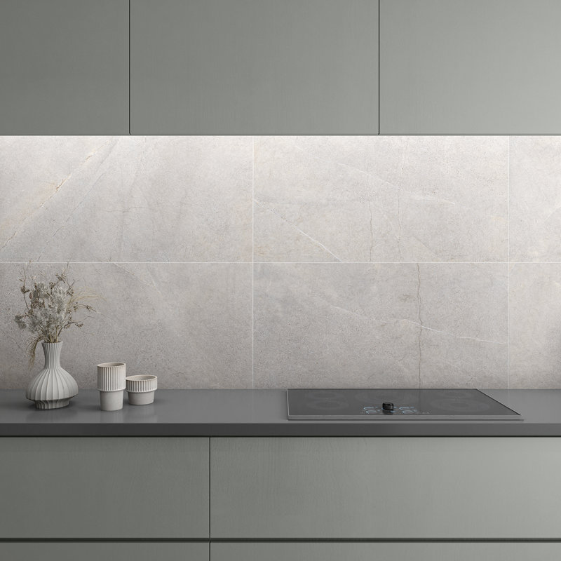 Theo 24x48 Antique Satin Marble Look Porcelain Tile, Silver Gray
