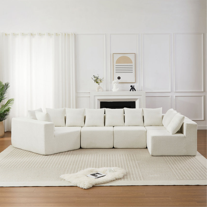 Canapé modulaire à assise profonde en L de 151,6 pouces avec canapé modulaire en chenille et siège inclinable incurvé de 11,6 pouces sans assemblage requis
