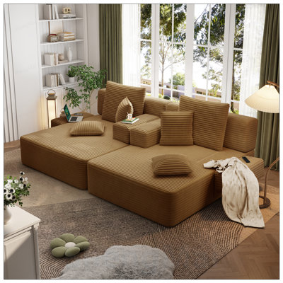 Ensemble 2 pièces surdimensionné de méridienne double, luxueux canapé-lit en velours côtelé moelleux avec 6 coussins et pochette de rangement pour les petits espaces, le cinéma maison et le salon