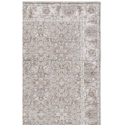 Tapis oriental en polyester tissé à la machine en ivoire / gris / sauge Rosemont