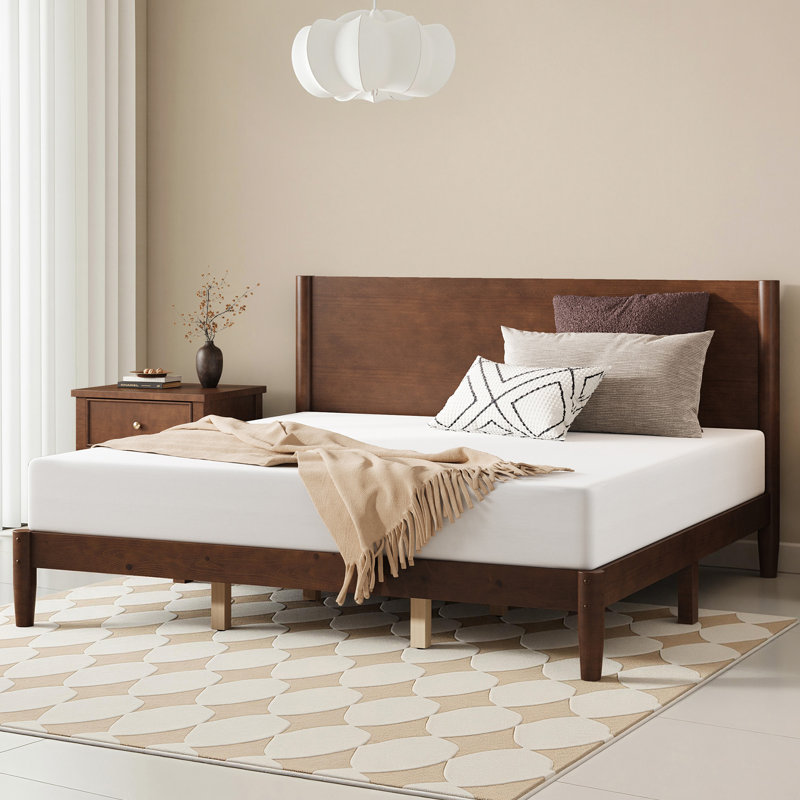 Base de lit en bois massif Bilal Mid Century, Très grand lit, Noir noyer