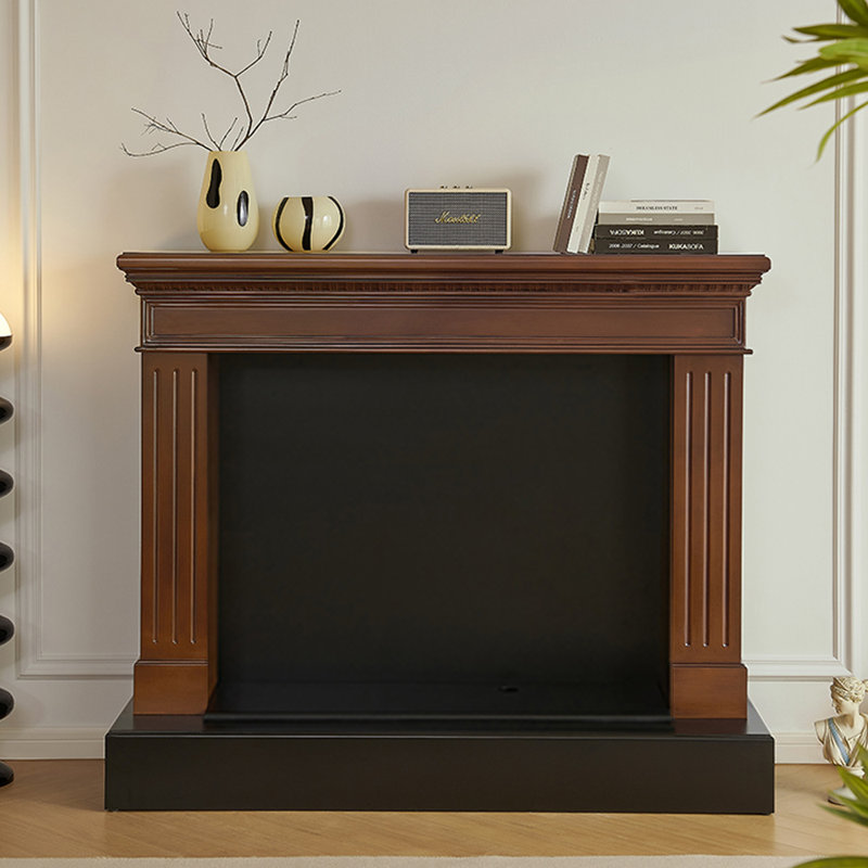 Meuble télé avec cheminée minimaliste de style français, Noir / brun