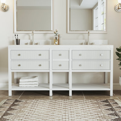 Capri Solid Wood Double Sink Bathroom Vanity with 2" Thassos White Quartz Countertop