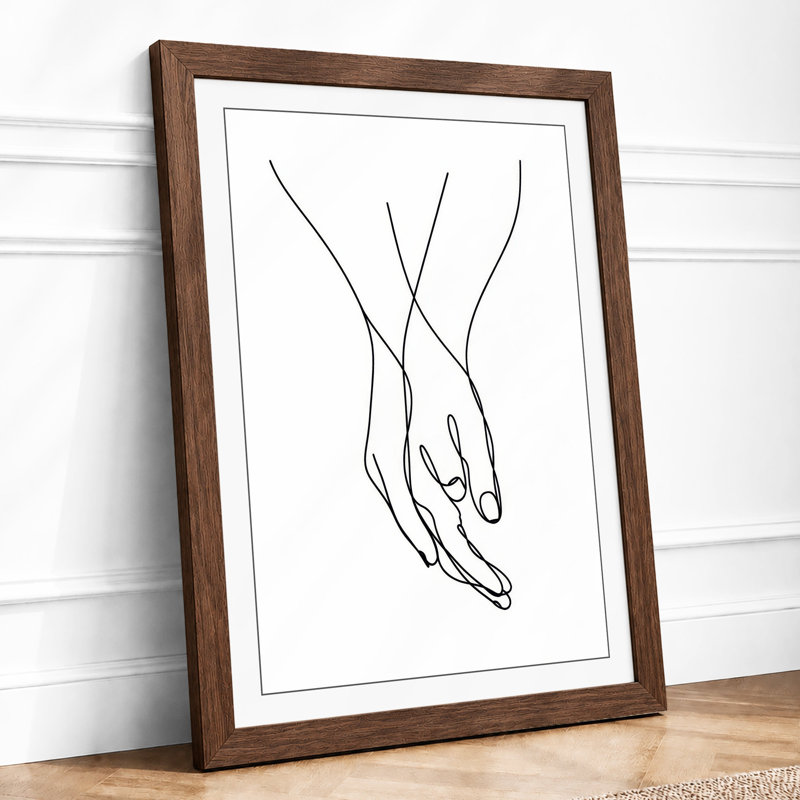 Hands in Connection Minimalist - Framed Print, A4 - 29.7 x 21.0 cm, Walnut