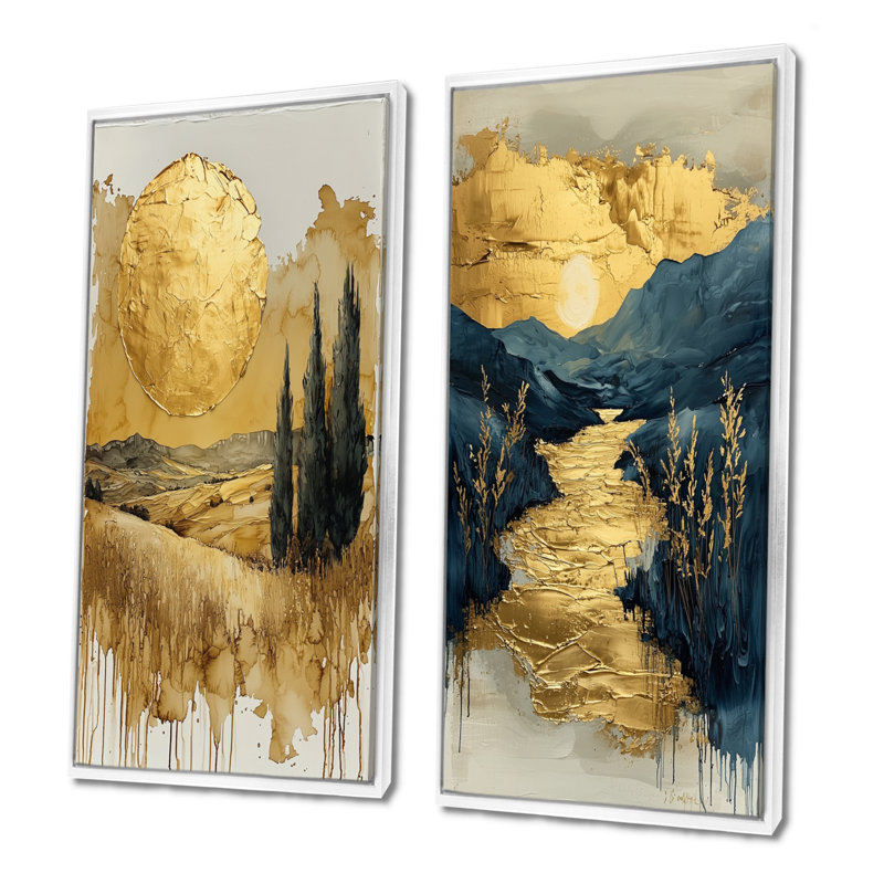 «Istanbul Gold Cappadocian Sunrise I», ensemble d'art mural 2 pièces, H 40 po x l 40 po, Cadre flottant blanc