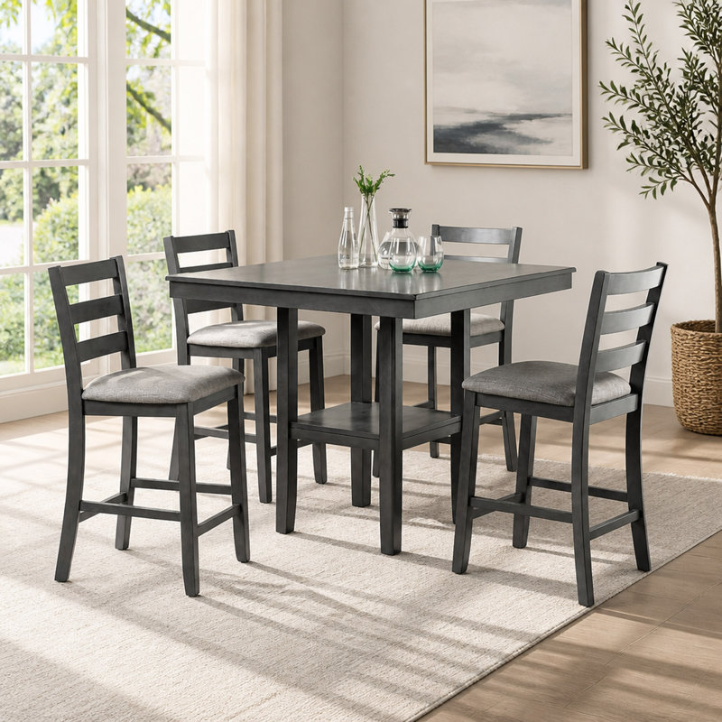 Ensemble de comptoir 5 pièces, 36" H x 40" W x 40" D, Antique Black;Antique Gray / Antique Black, Antique Black;Antique Grey