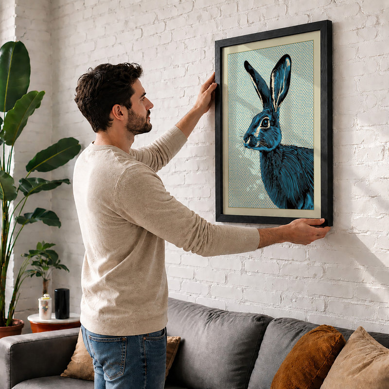 Hare in Profile Japandi - Framed Print, Walnut, A1 - 84.1 x 59.4 cm