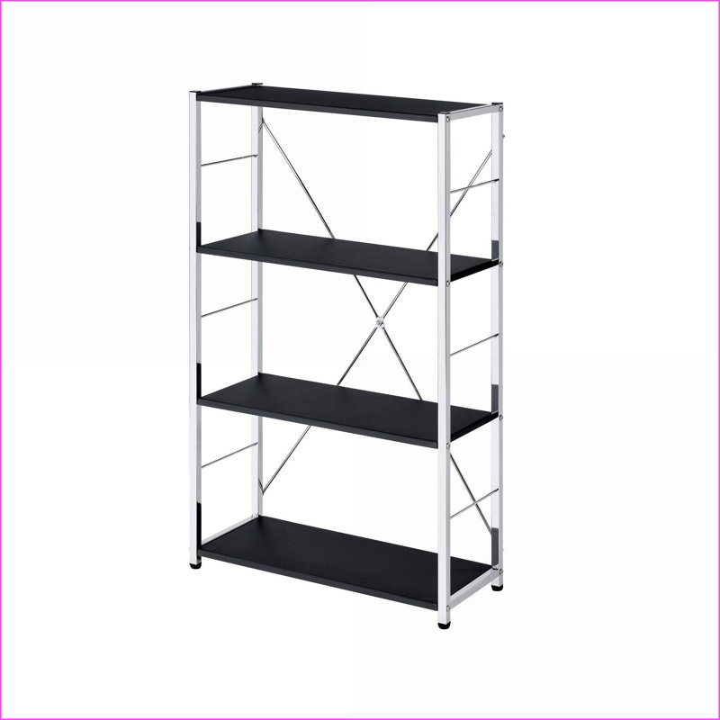 Bibliothèque contemporaine à 4 niveaux avec X-Bar, noir et amp; Cadre en métal chromé | Noir, chrome | Métal, bois synthétique