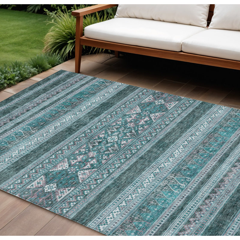 Tapis bleu sarcelle lavable 9 pi x 12 pi ivoire et ivoire Southwestern