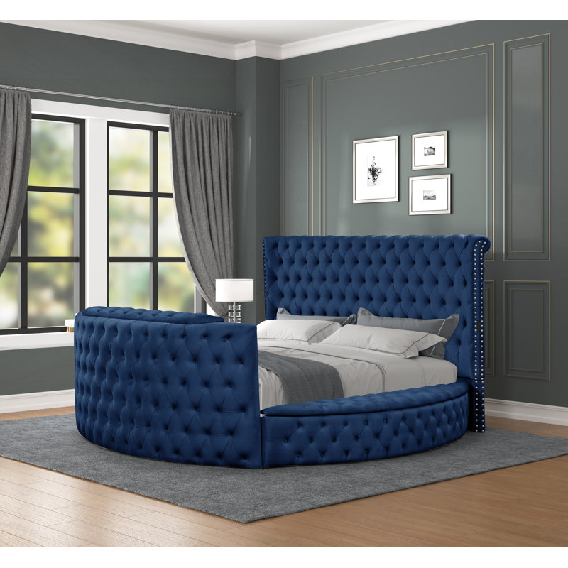 Kavinda Upholstered TV Bed Storage Bed, Navy, Queen