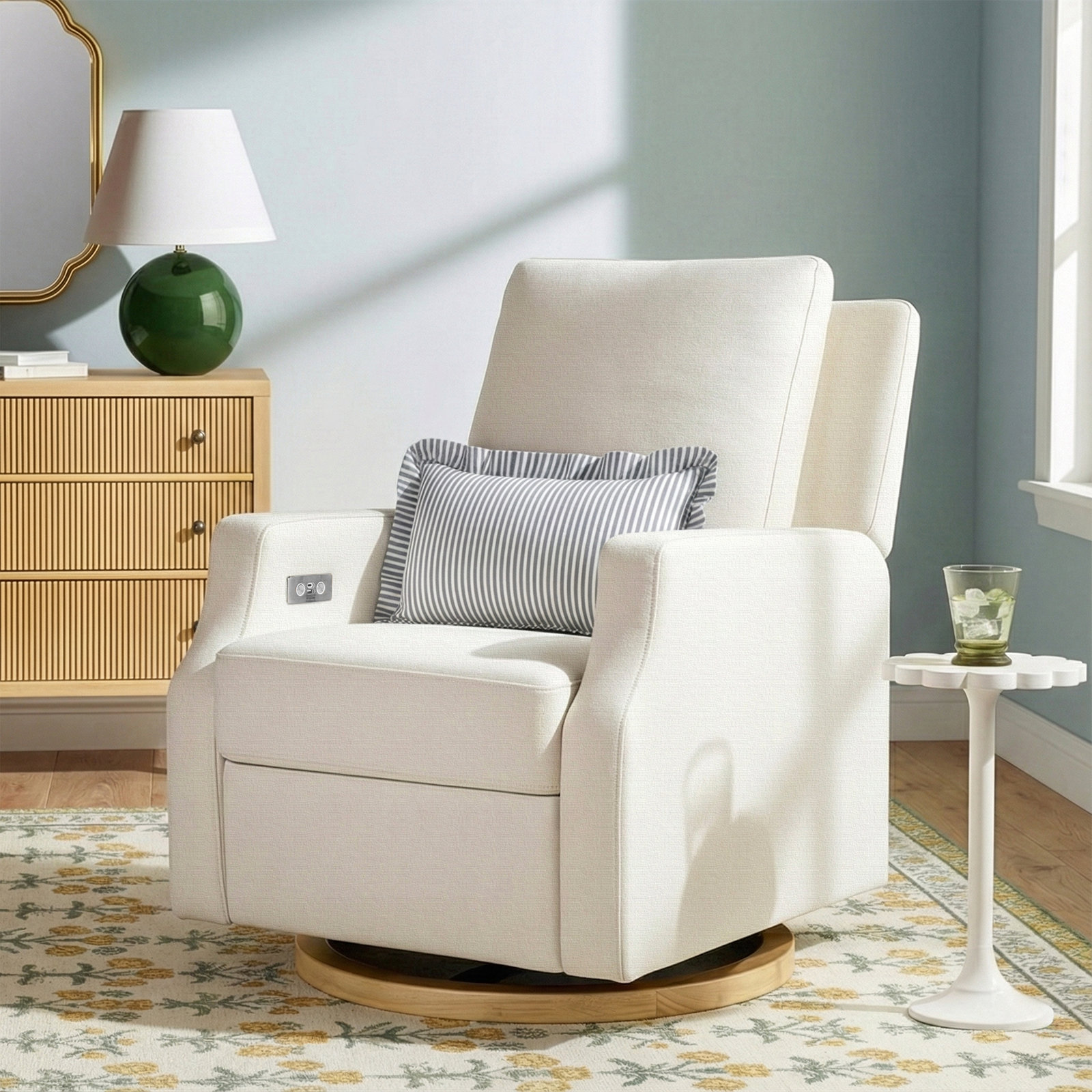 Crewe Swivel Glider, Cream Polyester