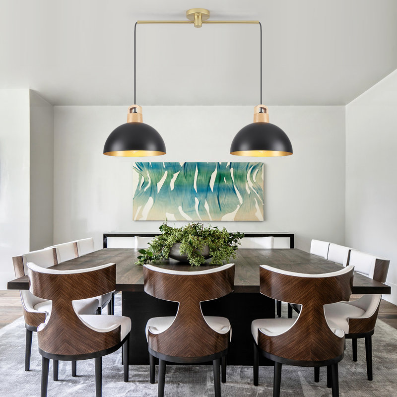 2 - Light 11.8" Dimmable Modern Industrial Metal Dome Pendant Light, Black/Gold