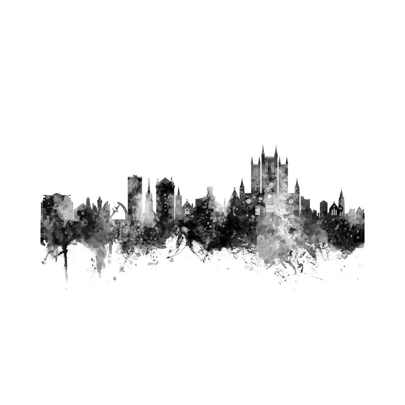 Lincoln, England Skyline In Black And White by Michael Tompsett - Wrapped Canvas Gallery-Wrapped Canvas Giclée