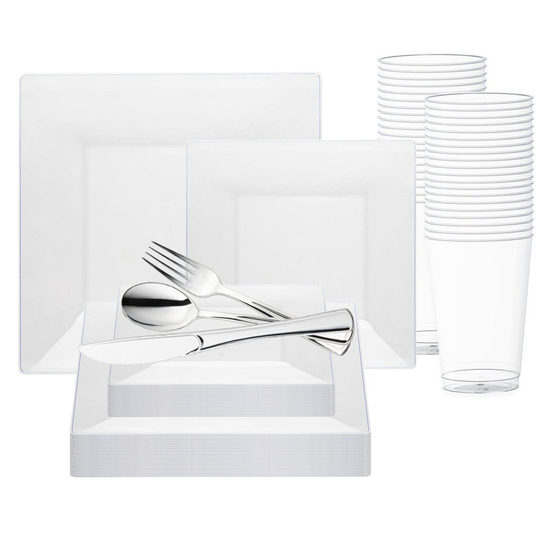 Clear Square Plastic Wedding Value Set - 120 Settings