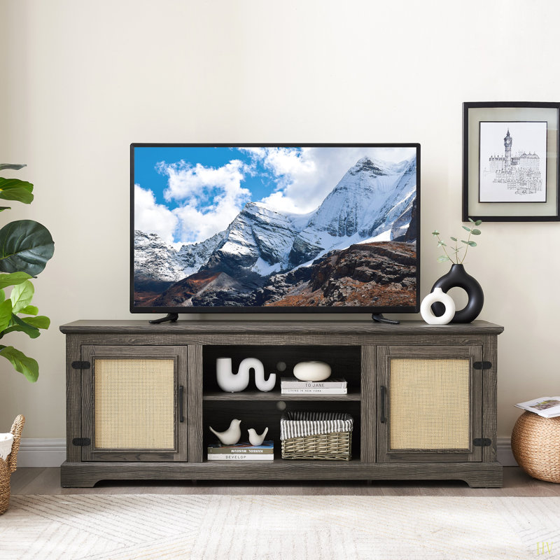 Meuble télé Farmhouse Rattan, Gris