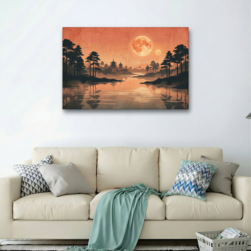 Ensemble de 1 tableau sur toile « Forêt au clair de lune », 36"H x 48"W, Wrapped Canvas