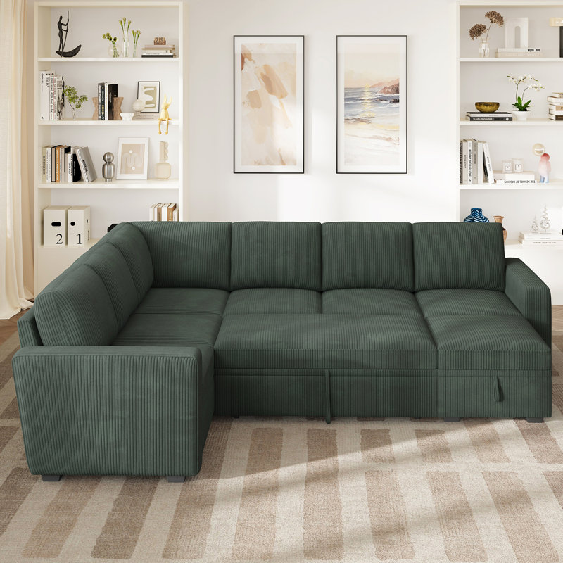 Canapé modulaire réversible Hoelscher, Velours côtelé vert