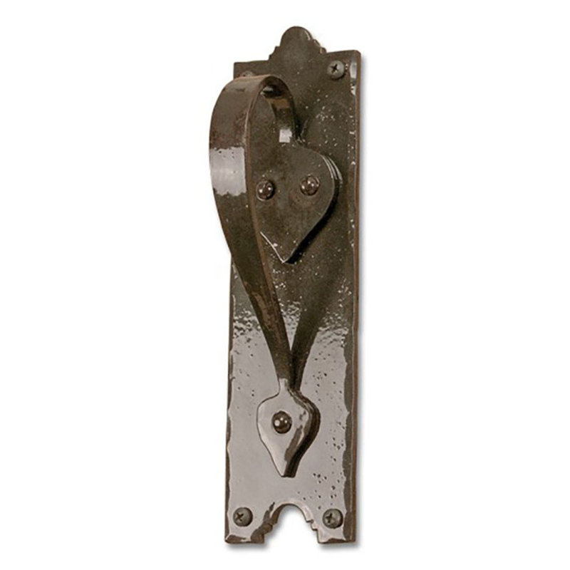 Poignée de porte en boucle forgée à la main avec plaque arrière, Bronze huilé