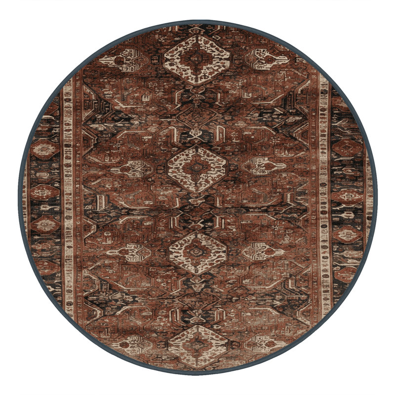 Tapis brun turc lavable à la machine, Rond 8 pi
