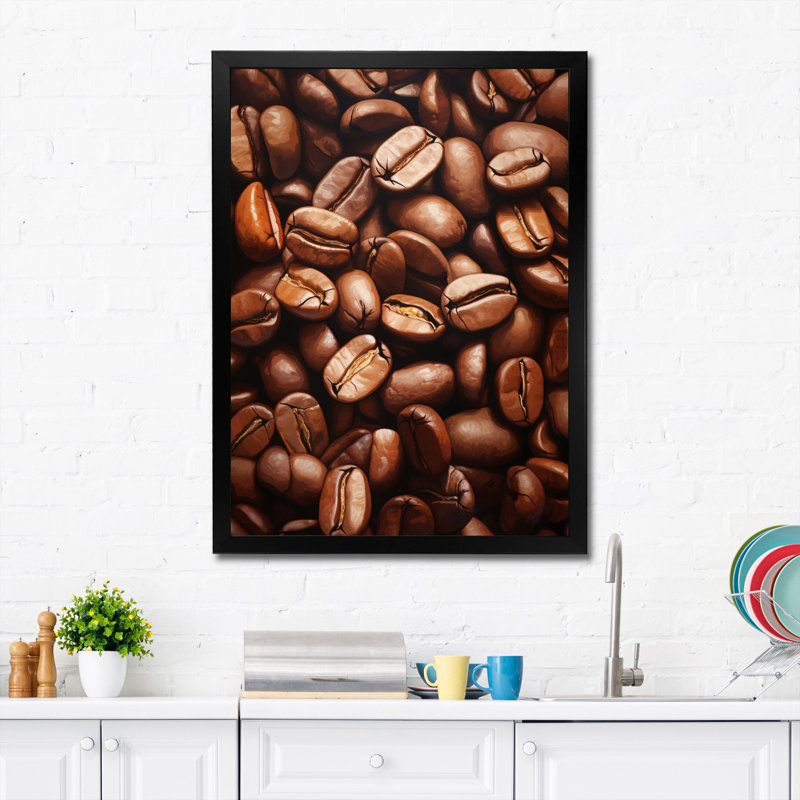 Aliments rôtis, grains de café iv encadré sur toile, H 32 po x l 24 po x P 1 po, Cadre photo noir