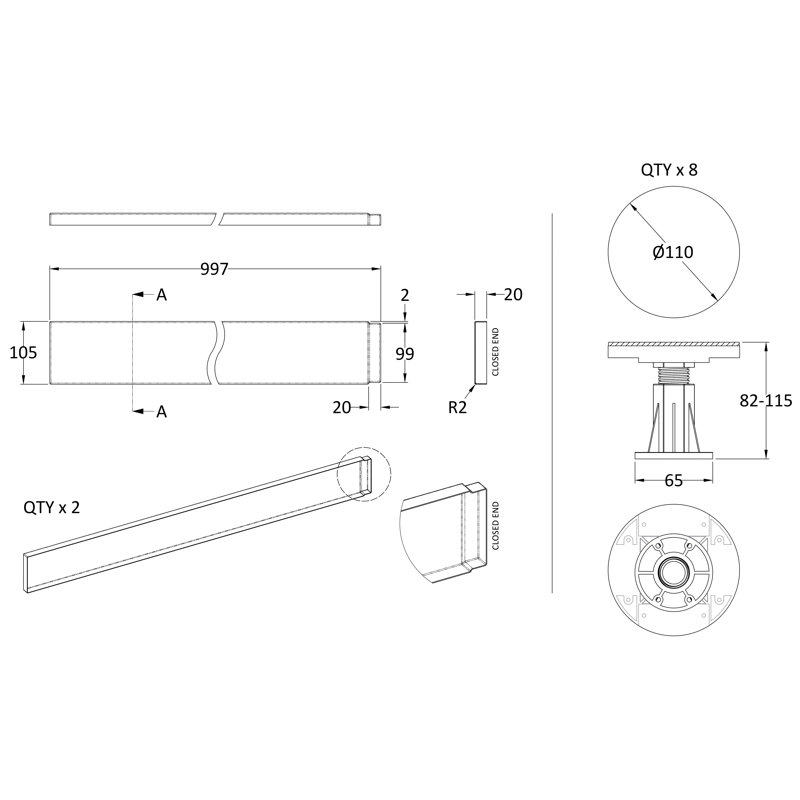Leg Set Suitable For 1000 Square & Rectangular Trays, White