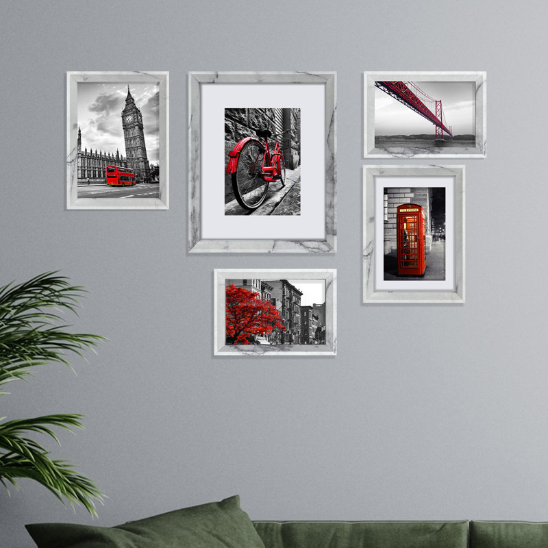 Domiano Bevelled Shadow Box Picture Frame - Set of 5 with Mat, Marble