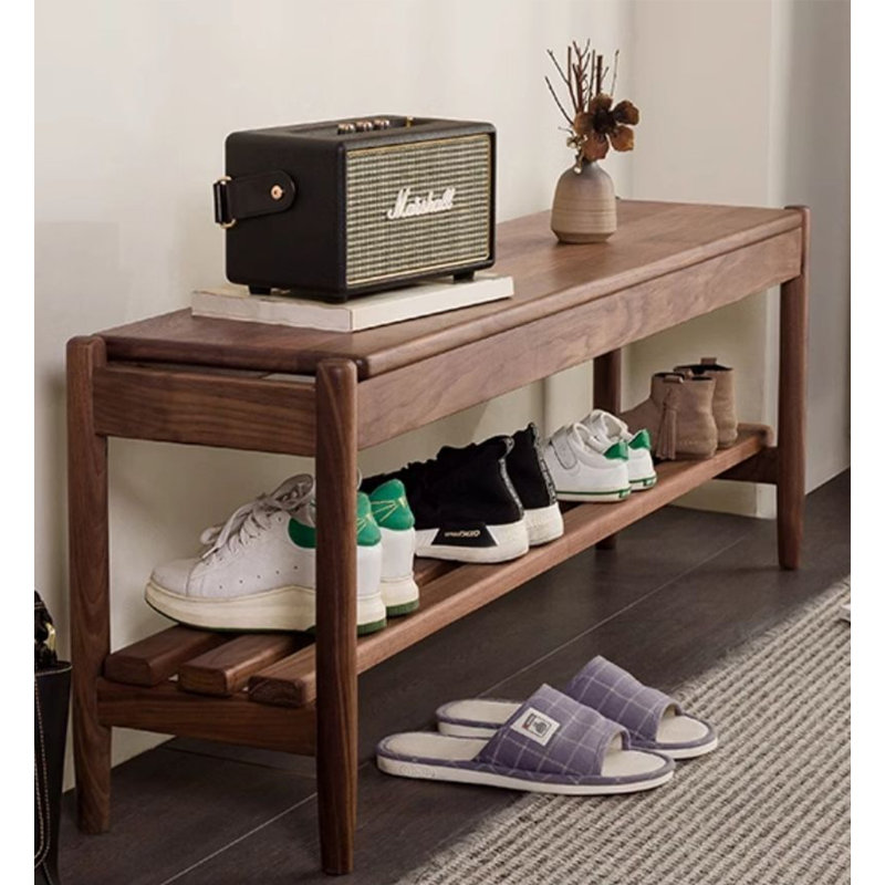 Banc à chaussures scandinave minimaliste en bois massif pour hall d'entrée