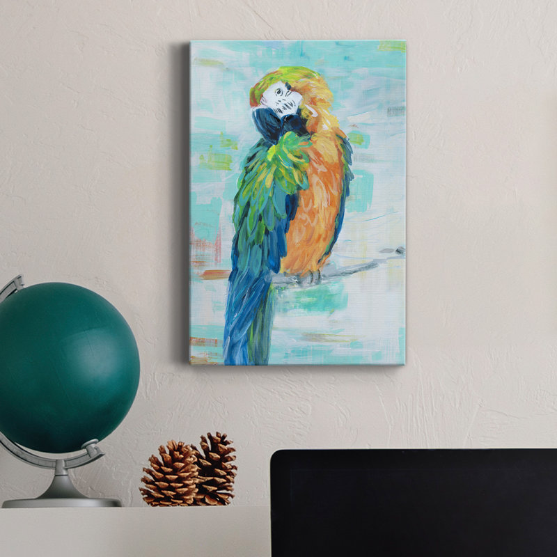 Island Parrot II - peinture sur toile tendue, H 60 po x l 40 po x P 1 po
