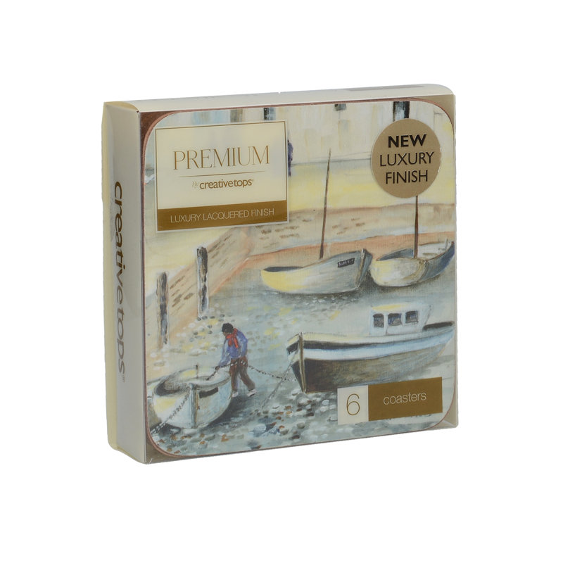 Cornish Harbour Cork Agate Ceramic Jute Leather Crystal Square Round 6 Piece Coaster Set