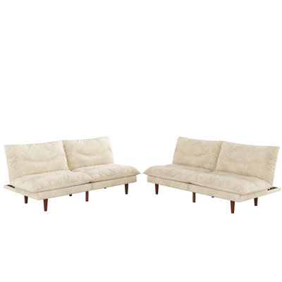 71" Convertible Corduroy Futons Sofa Folding Reclining Sleeper Sofa 2 Pcs A Set