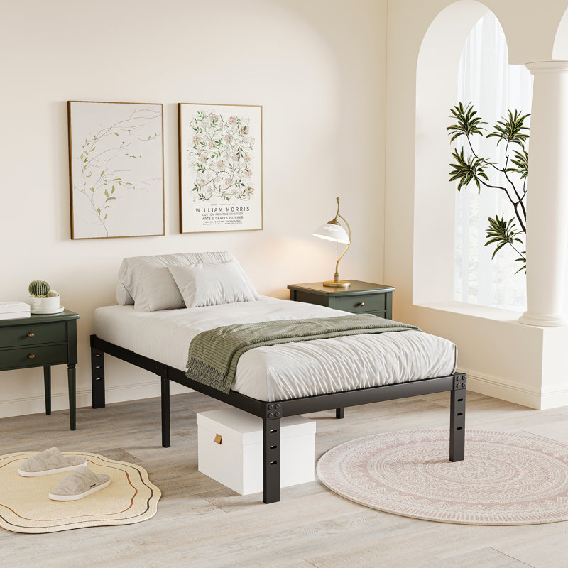 Edmonson Bed Frame with Storage 14 Inch High Heavy Duty Metal Platform Bed, Extra-long Twin