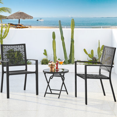 Round Outdoor Folding Side Table with Tempered Glass Top