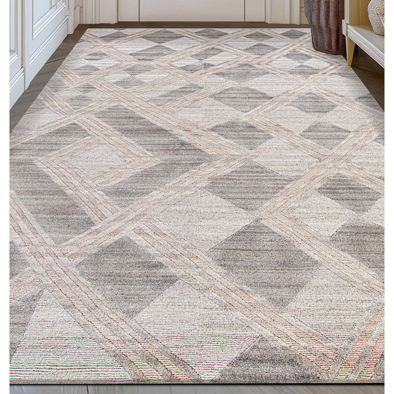 Hand Knotted Geometric Area Rug in Beige/Gray, Rectangle 6' x 9'