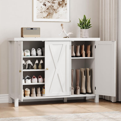 Armoire à chaussures avec portes, armoire de rangement pour chaussures Farmhouse de 35 po, rangement pour chaussures de vestibule à 4 niveaux, grande armoire à chaussures pour le couloir du salon