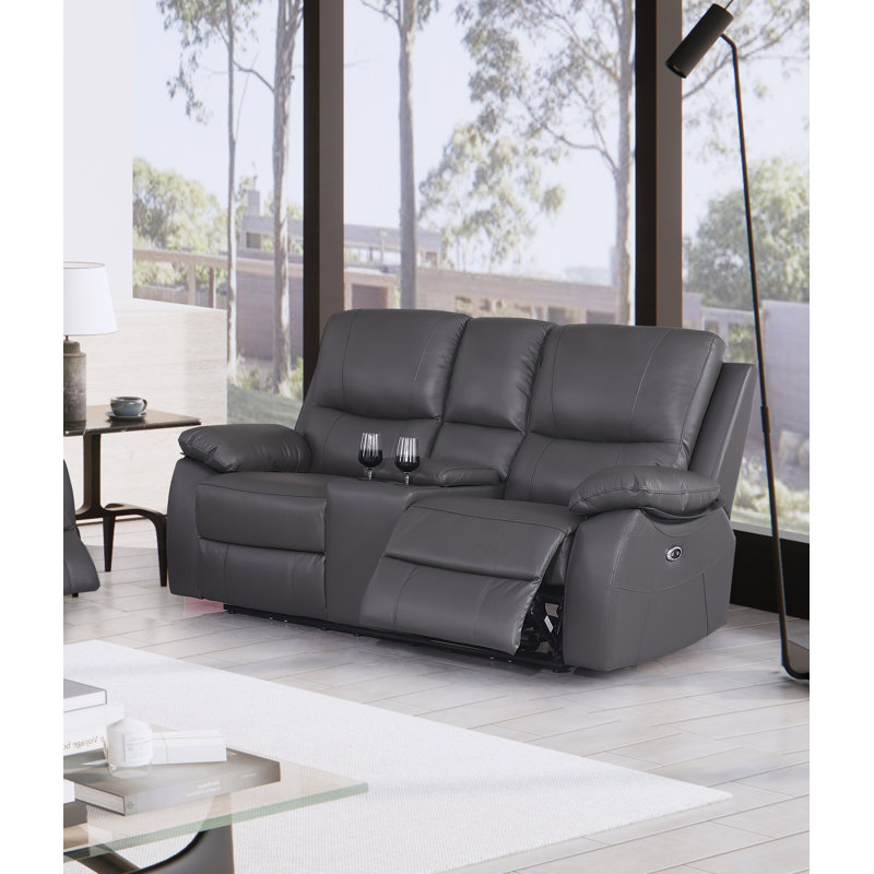 Dewaine 72'' Leather Power Reclining Loveseat, Gray Genuine Leather