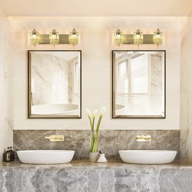 3-Light Dimmable LED Vanity Light With Crystal Accents, Brass