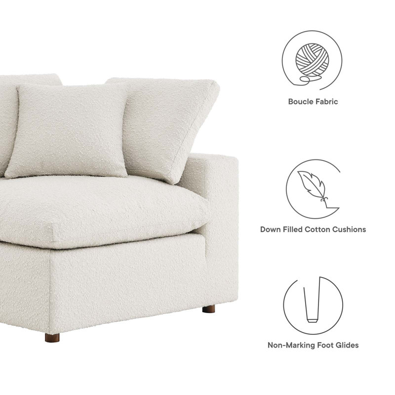 Ivory Boucle Fabric Overstuffed Corner Chair with Down Filling