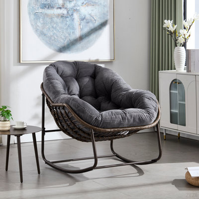 Outdoor Rattan Rocking Chair,Padded Cushion Rocker Recliner Chair Outdoor For Front Porch, Living Room, Patio, Garden