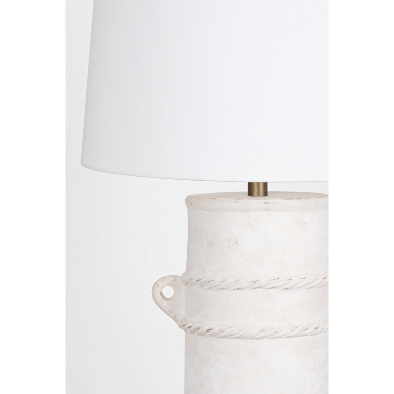 28" White Linen Shade Patina Brass Terracotta Table Lamp