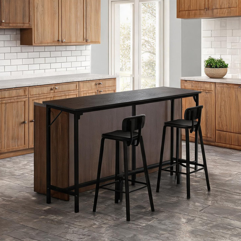 Comptoir de cuisine ou de bar et table de bar noire élégante, table à manger robuste pour salle à manger